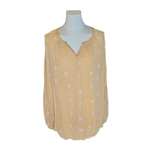 Z Supply Pale Yellow Button Down White Palm Tree Blouse Size Large